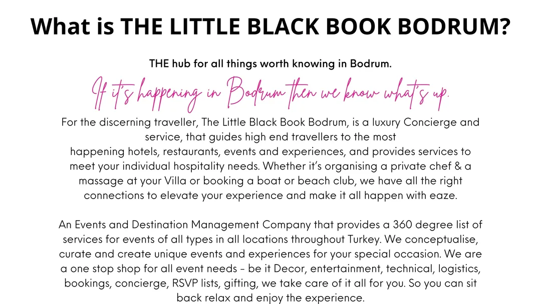 The Little Black Book Bodrum — luxury concierge services, Bodrum Turkey